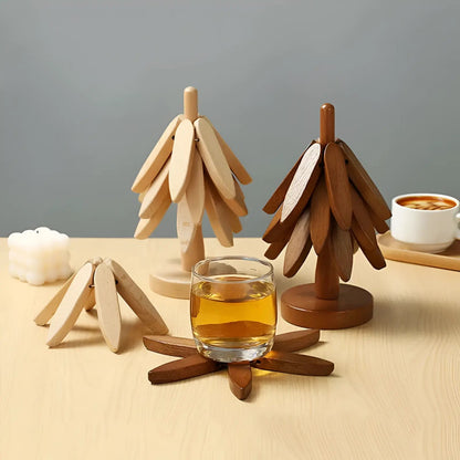 Wooden Tree-Shaped Trivet Set – 4 Pieces