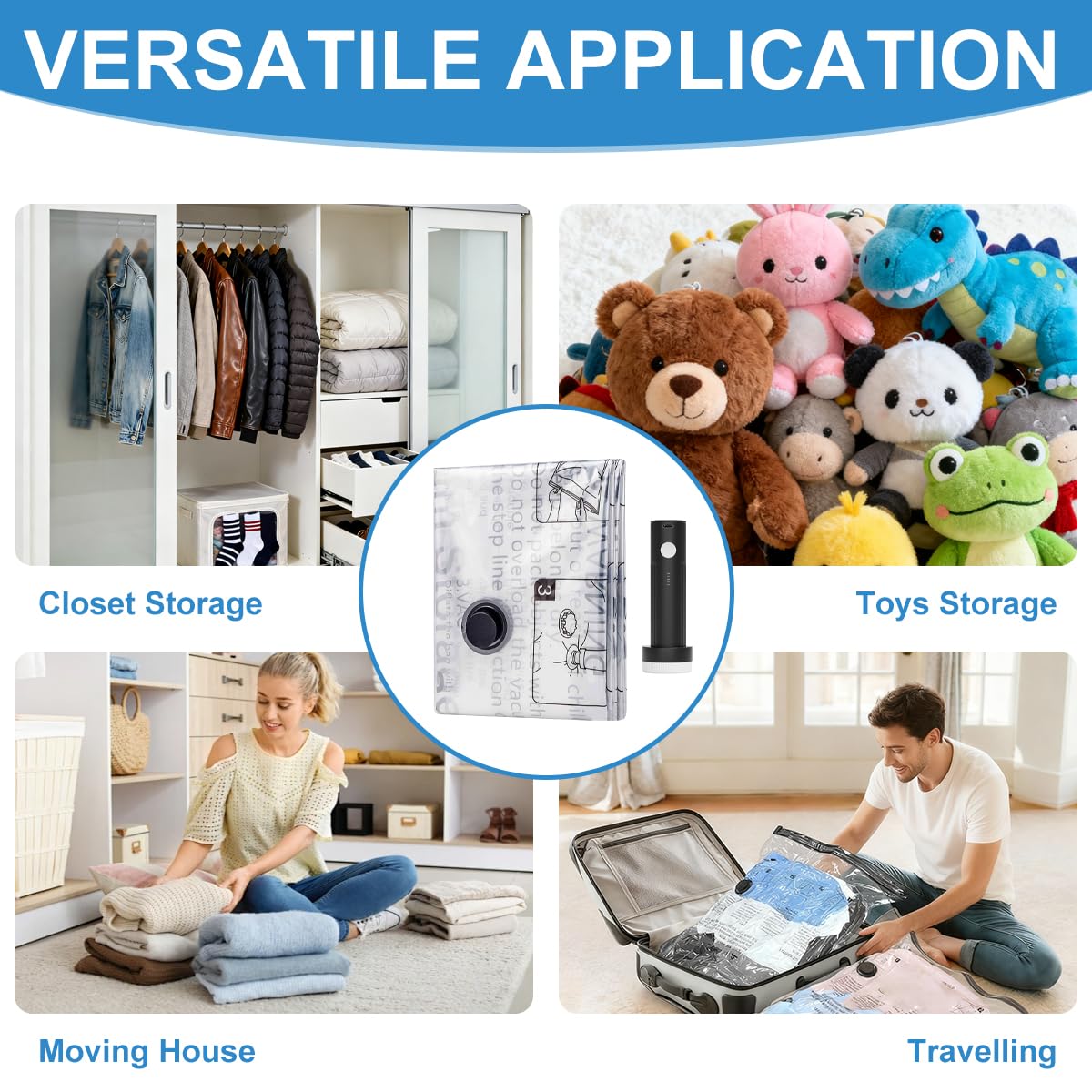 Vacuum Storage Bags with USB Pump – 8 Pack