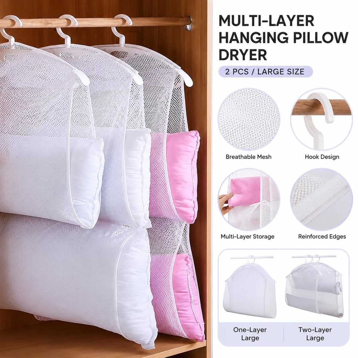 Hanging Pillow Drying Rack – 2 Pieces