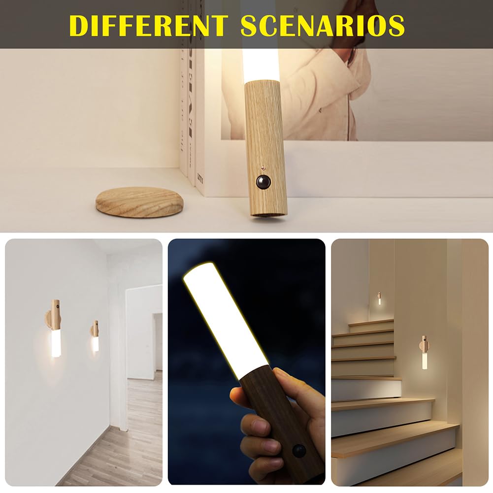 Rechargeable Walnut Wall Lights with Motion Sensor – 2 Pack