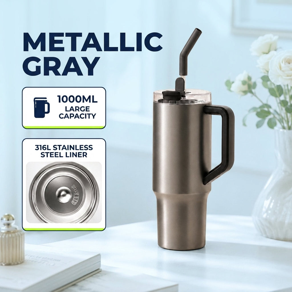 Tumbler with Handle & Straw