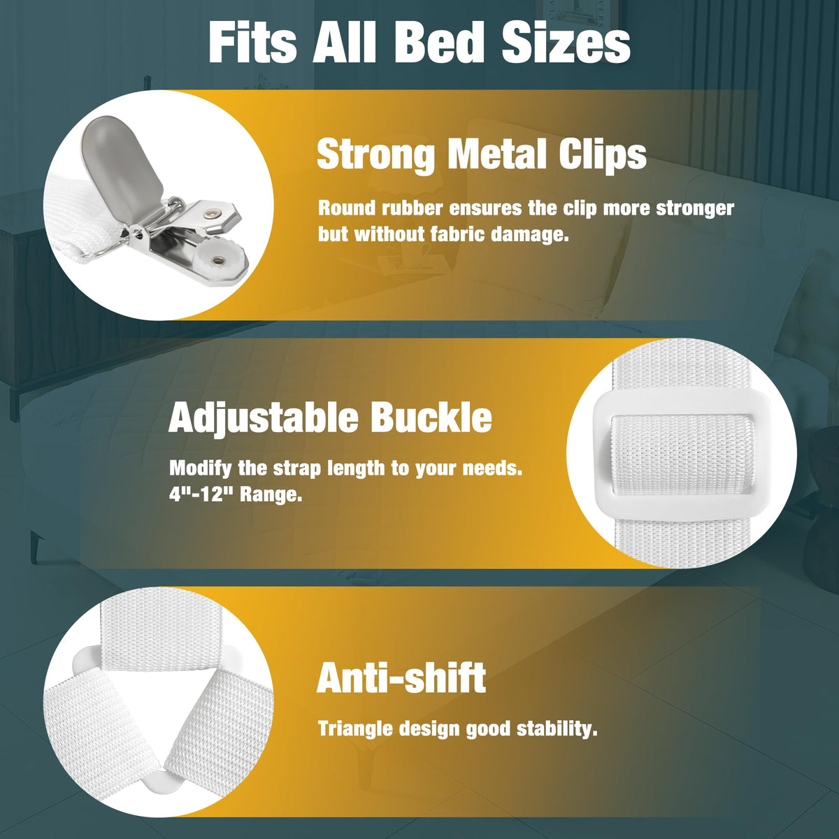 Adjustable Bed Sheet Fastener Straps – 2 Pieces