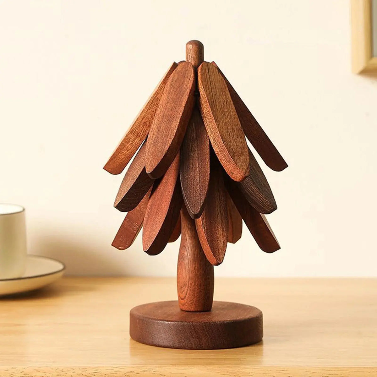 Wooden Tree-Shaped Trivet Set – 4 Pieces