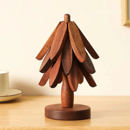 Wooden Tree-Shaped Trivet Set – 4 Pieces