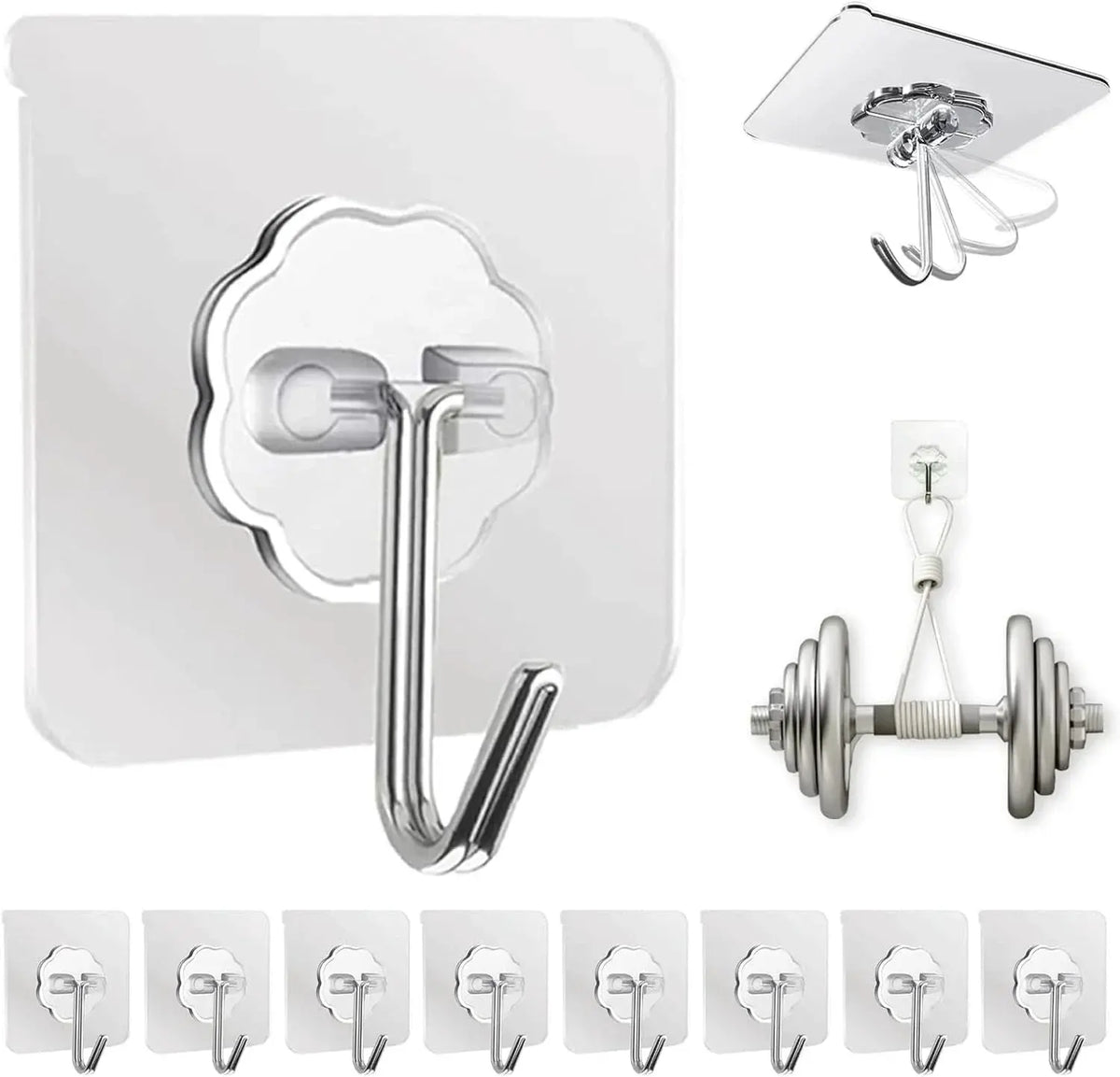 Adhesive Wall Hooks – 10 Pieces