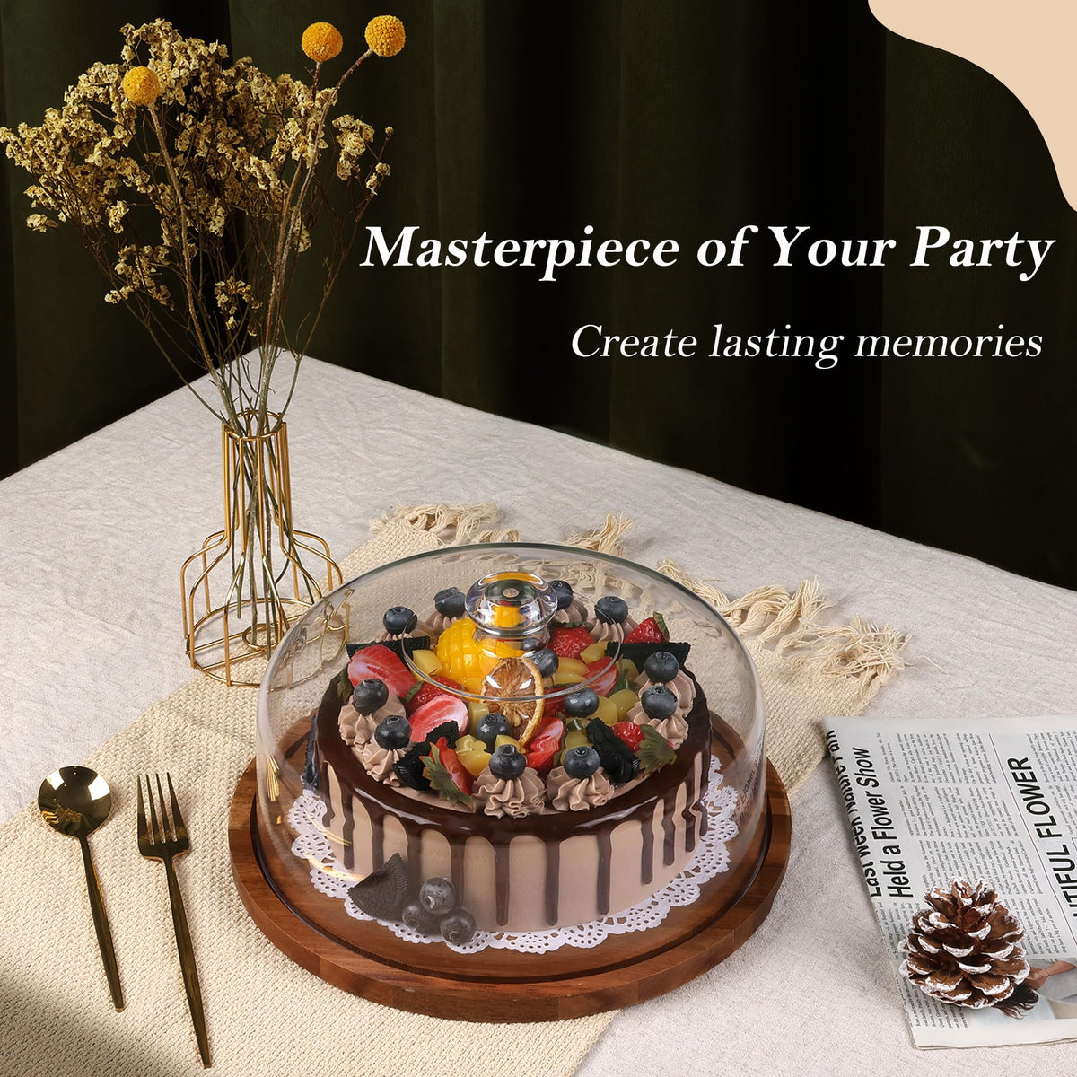 Rotating Wooden Cake Stand with Optional Dome Lid