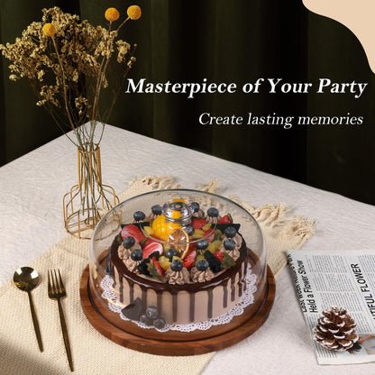Rotating Wooden Cake Stand with Optional Dome Lid