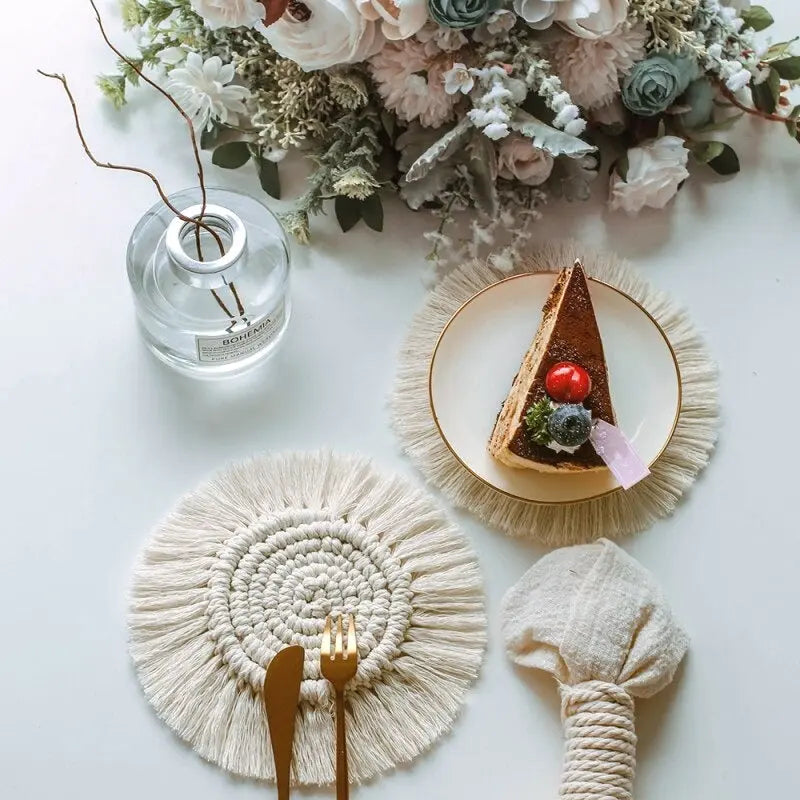 Boho Cotton Coaster Mat – 2 Pieces