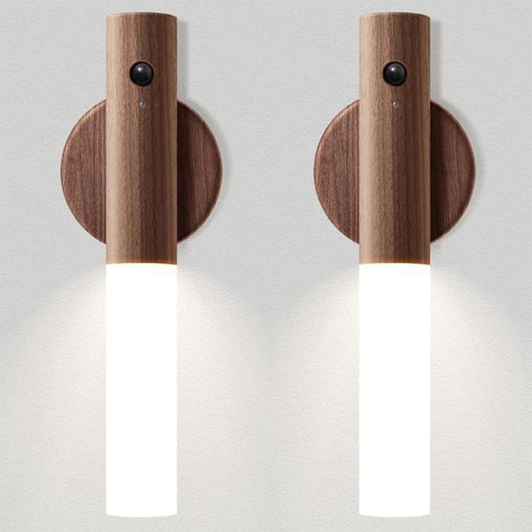 Rechargeable Walnut Wall Lights with Motion Sensor – 2 Pack