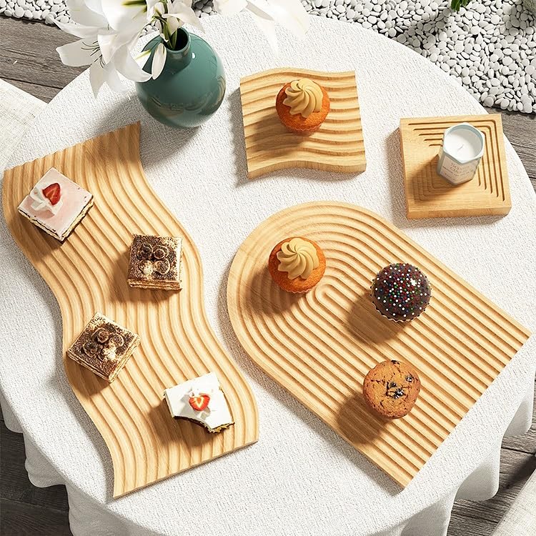 Wave Shaped Beech Wood Decorative Tray