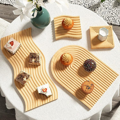 Wave Shaped Beech Wood Decorative Tray