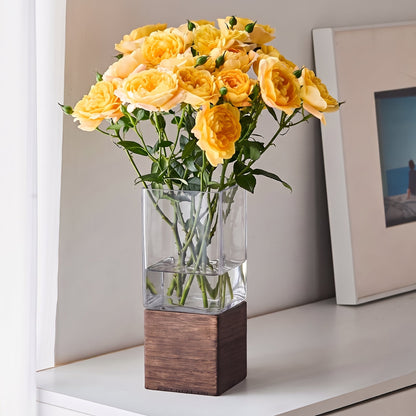 Square Wooden-Base Acrylic Vase