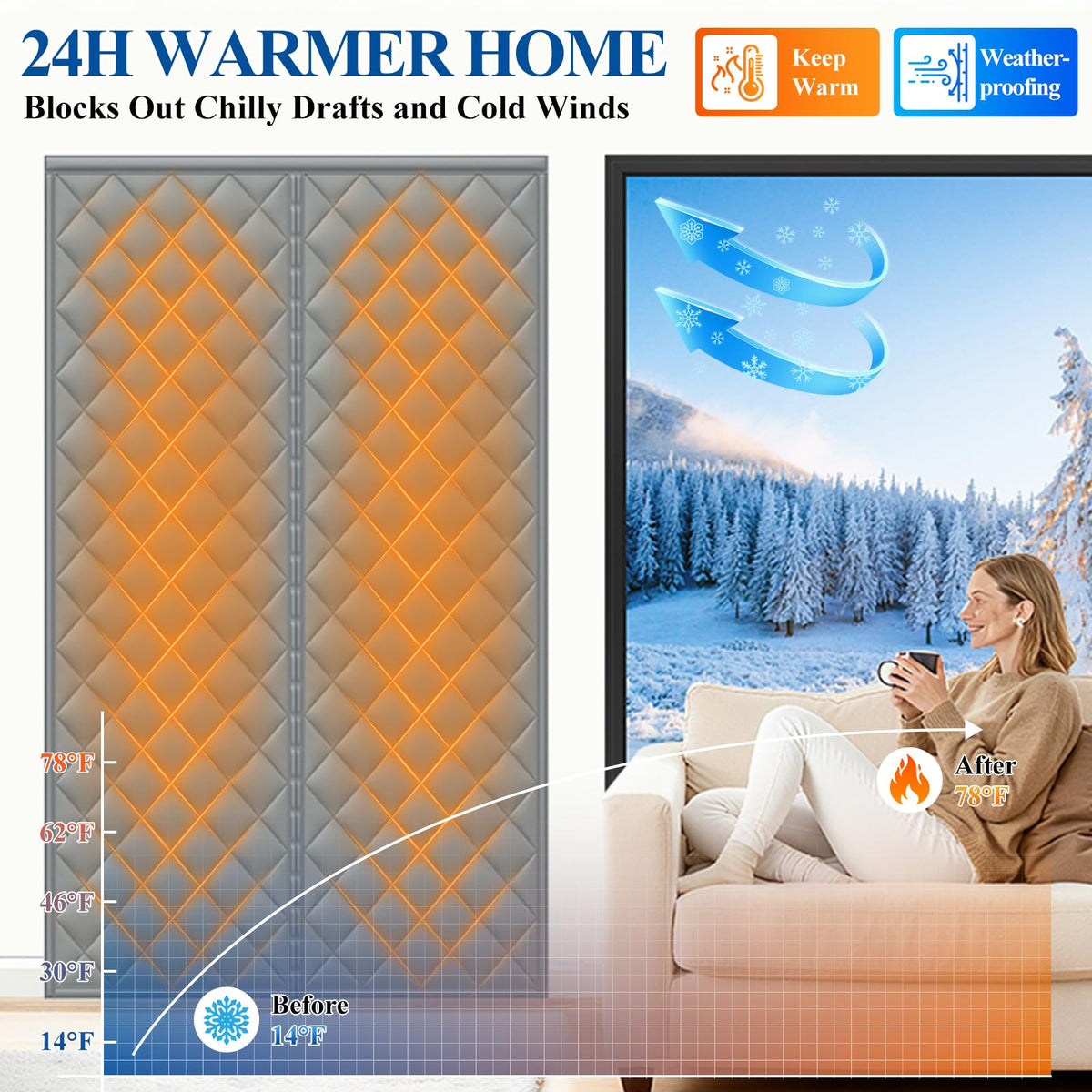 Waterproof Coldproof Magnetic Cotton Door Curtain
