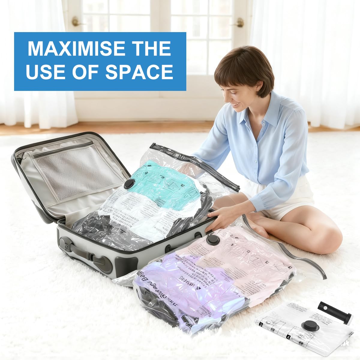 Vacuum Storage Bags with USB Pump – 8 Pack