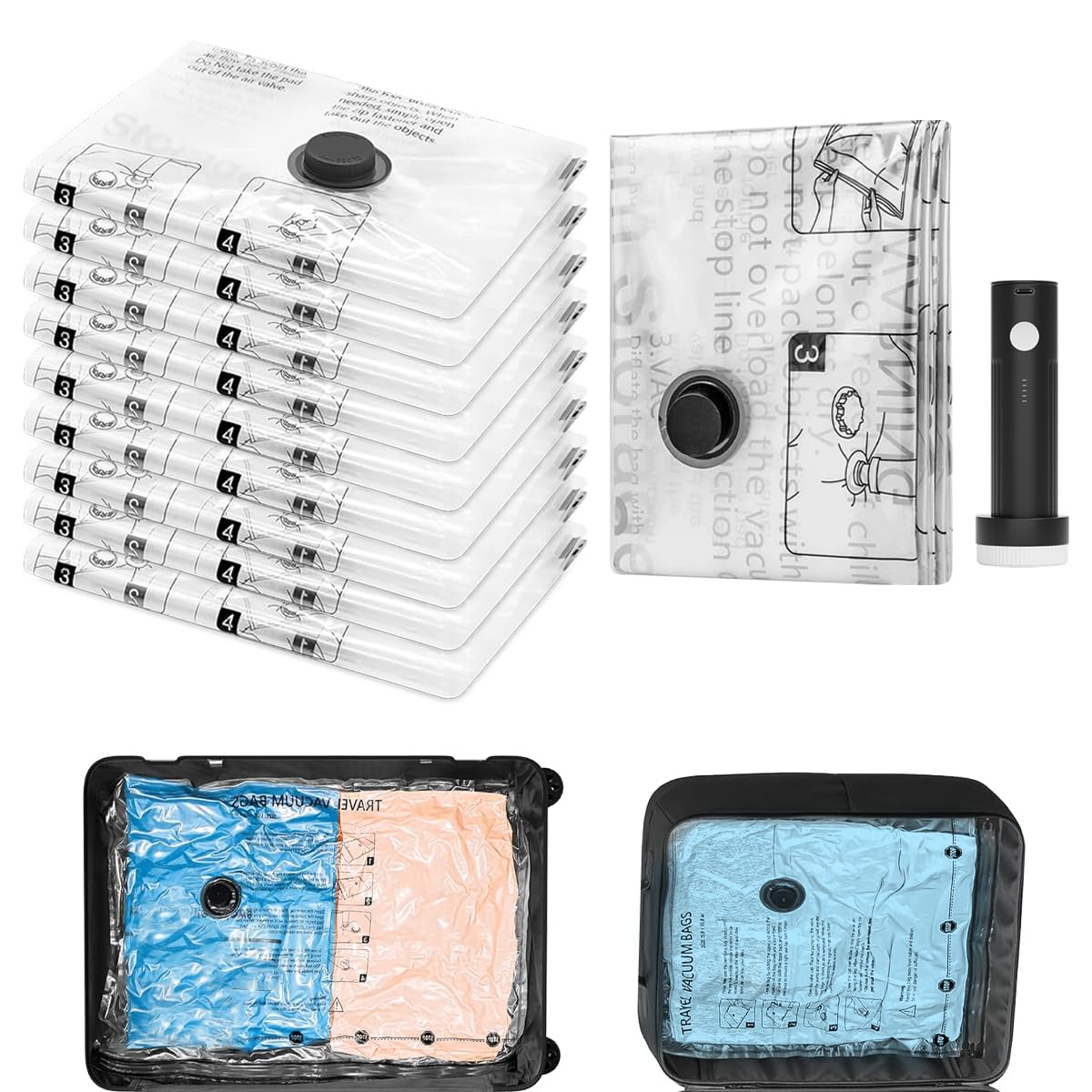 Vacuum Storage Bags with USB Pump – 8 Pack