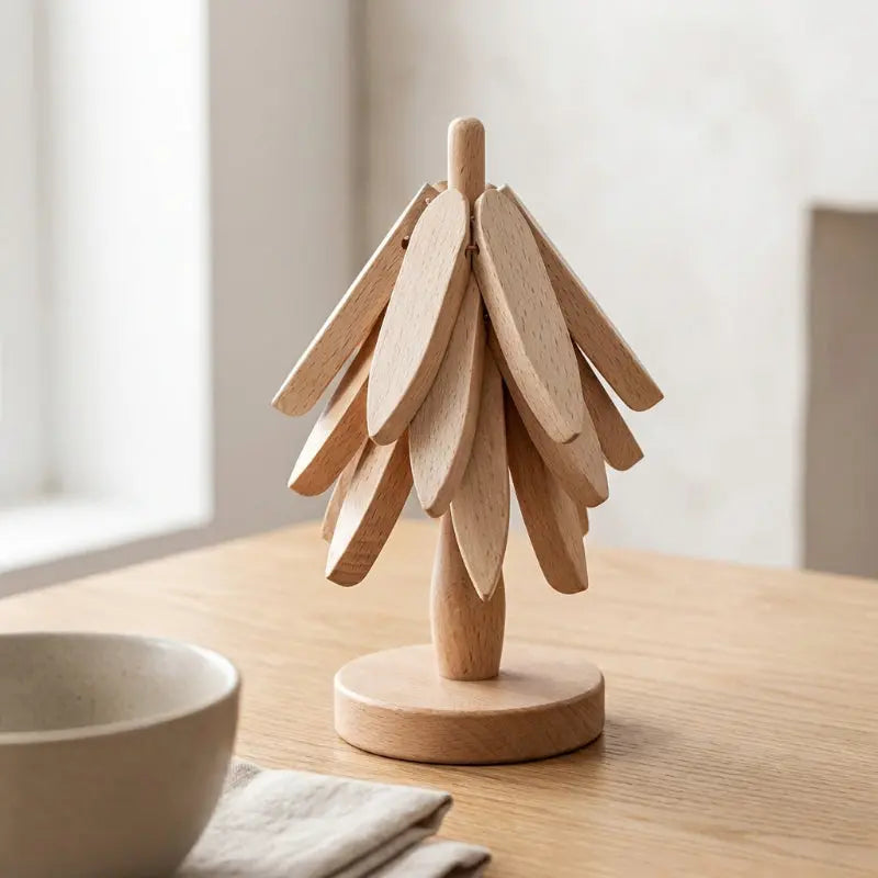 Wooden Tree-Shaped Trivet Set – 4 Pieces