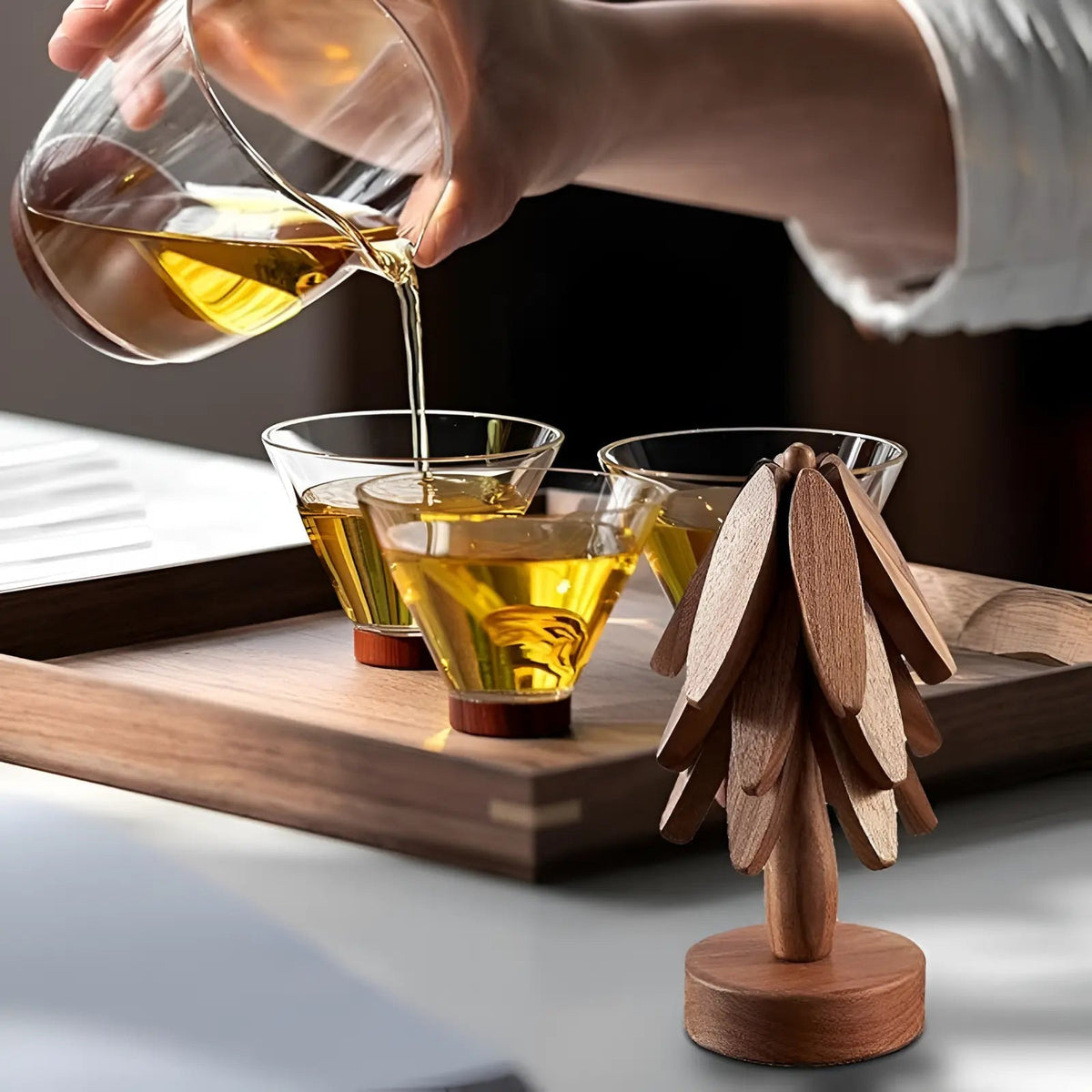 Wooden Tree-Shaped Trivet Set – 4 Pieces