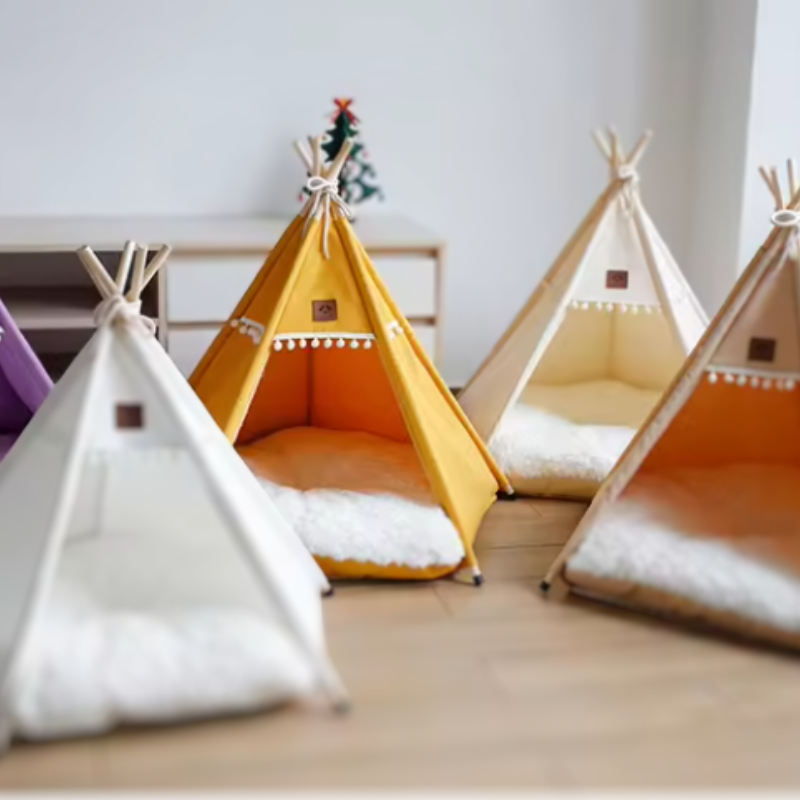 Canvas Pet Teepee Tent - Cozy Dog & Cat Bed