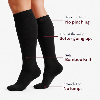 Wide-Calf Bamboo Blend Knee-High Compression Socks, 15–20 mmHg