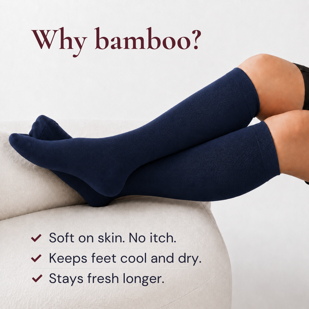 Wide-Calf Bamboo Blend Knee-High Compression Socks, 15–20 mmHg