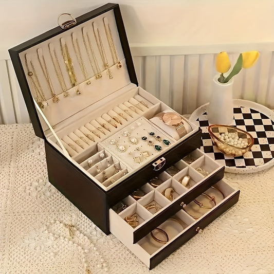 Multi-Layer Jewellery Organiser – Faux-Leather Drawer Storage Box image 1