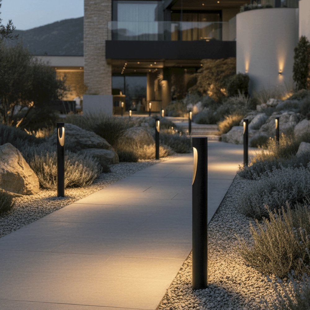 Outdoor Floor Lamp Weather Resistant LED Tall Round Base
