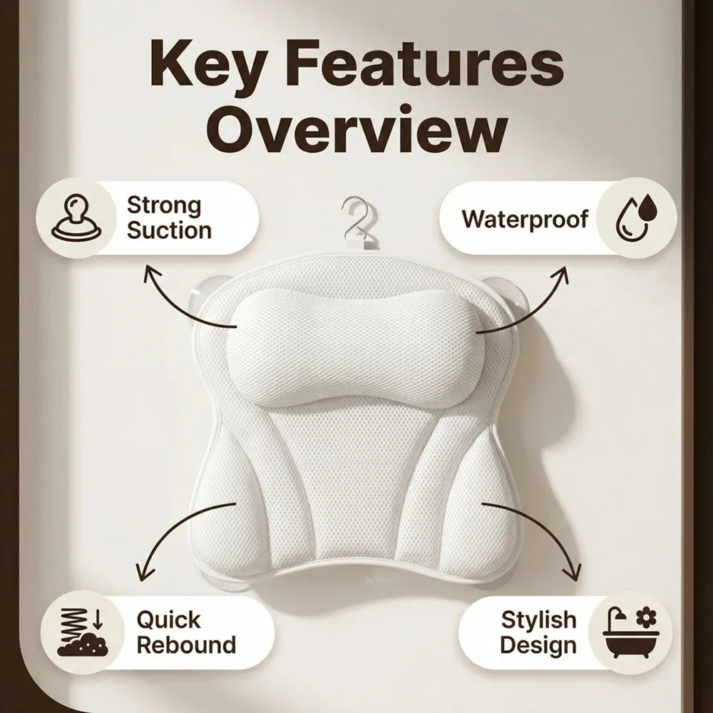 PilivKaxi Ergonomic Bath Pillow with Strong Suction Cups