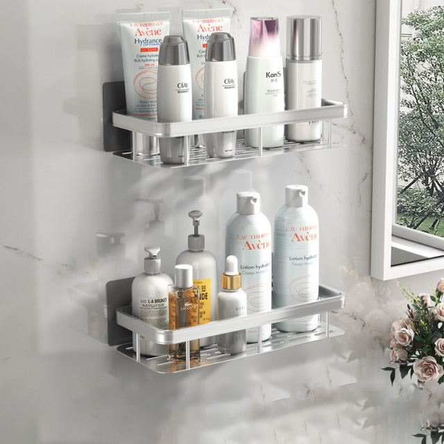 Metal Suction Cup Bathroom Shelf – No Drilling, Tool-Free Install | Single & Sets