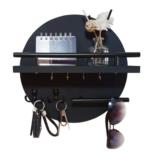 Round Wooden Wall-Mounted Key Holder with Shelf 1