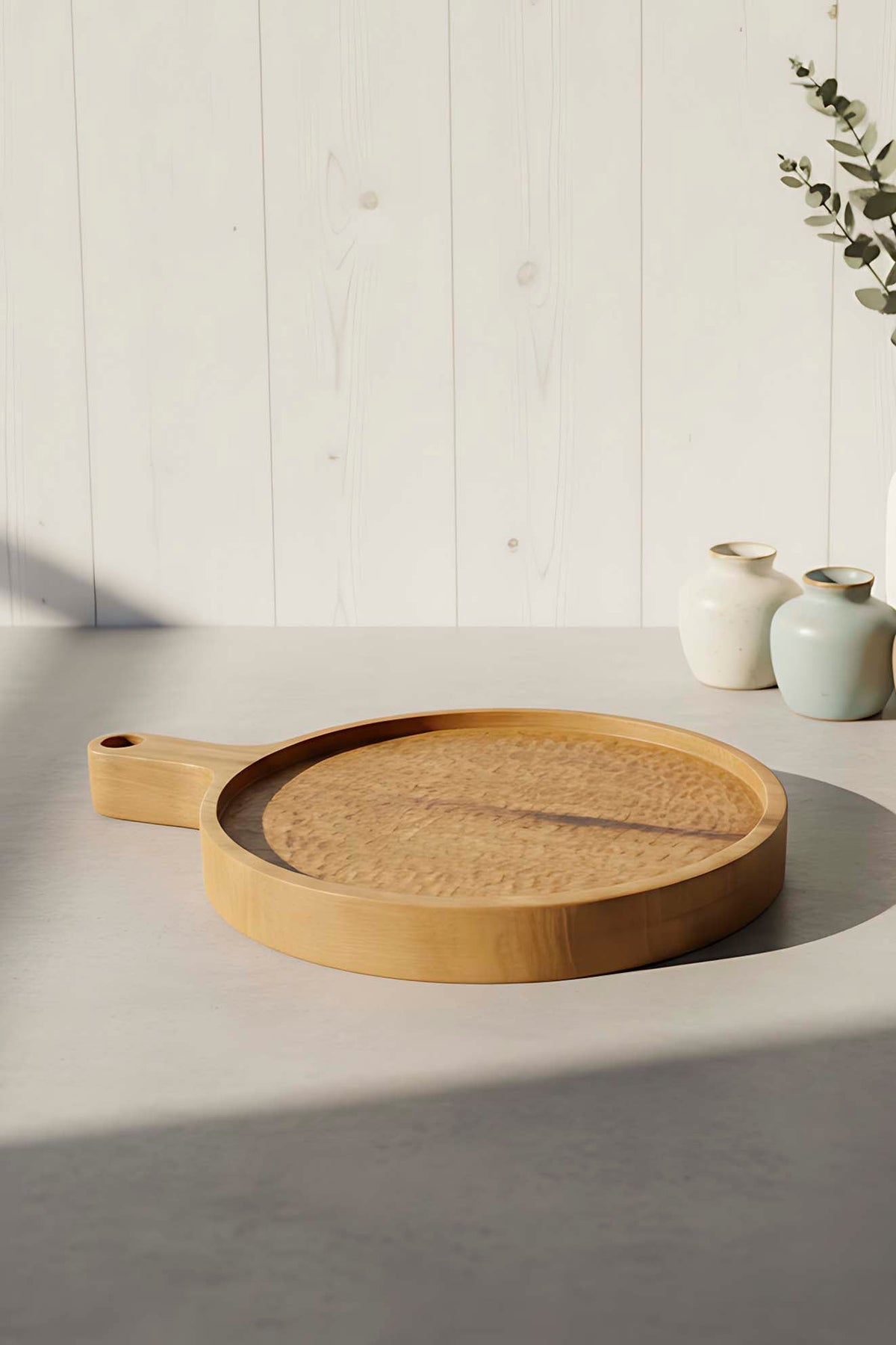 Carved Chestnut Wood Round Serving Board – image 1