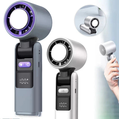 Portable Handheld Turbo Fan – USB Rechargeable with Ice Cooling Plate and Digital Display