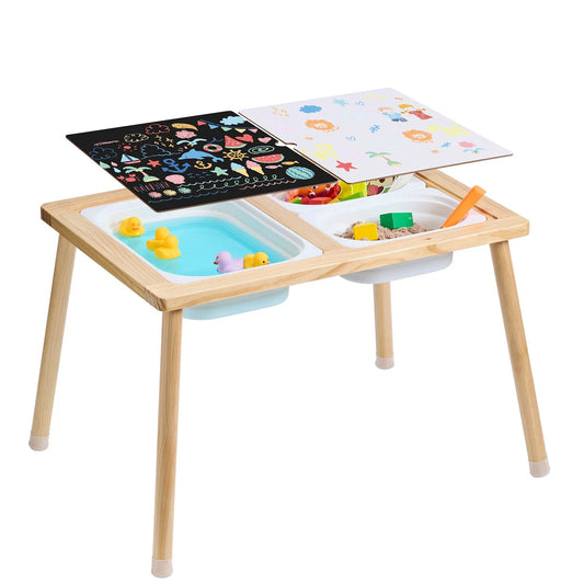 Kids Sensory Play Table - Natural Wood with Storage Bins