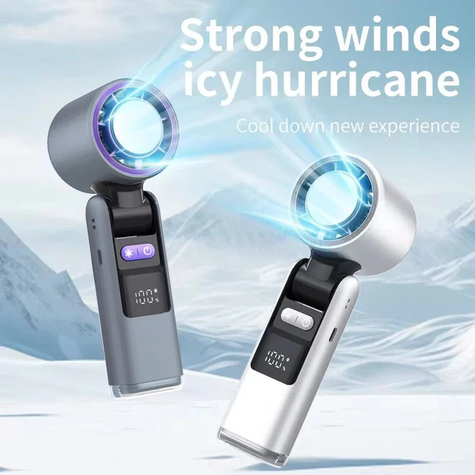 Portable Handheld Turbo Fan – USB Rechargeable with Ice Cooling Plate and Digital Display