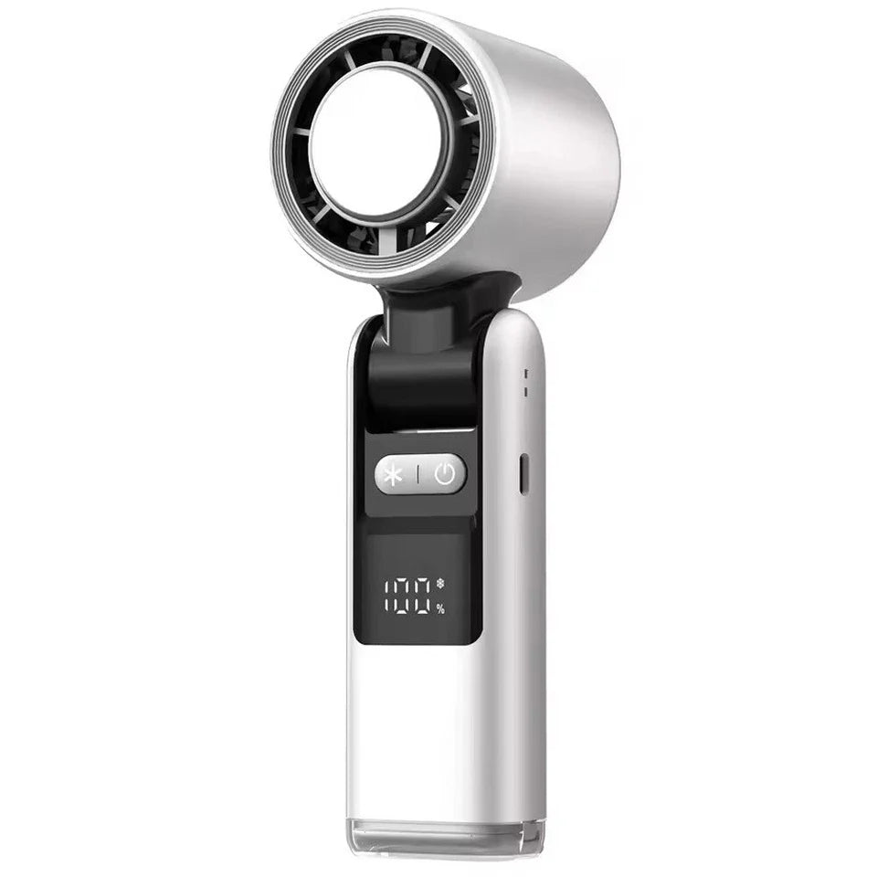 Portable Handheld Turbo Fan – USB Rechargeable with Ice Cooling Plate and Digital Display