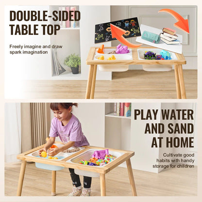 Kids Sensory Play Table - Natural Wood with Storage Bins