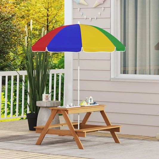 Kids Outdoor Picnic Table with Sand & Water Play Bins