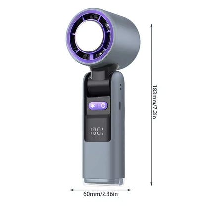 Portable Handheld Turbo Fan – USB Rechargeable with Ice Cooling Plate and Digital Display