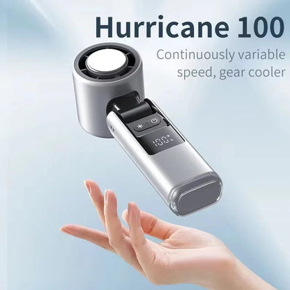 Portable Handheld Turbo Fan – USB Rechargeable with Ice Cooling Plate and Digital Display