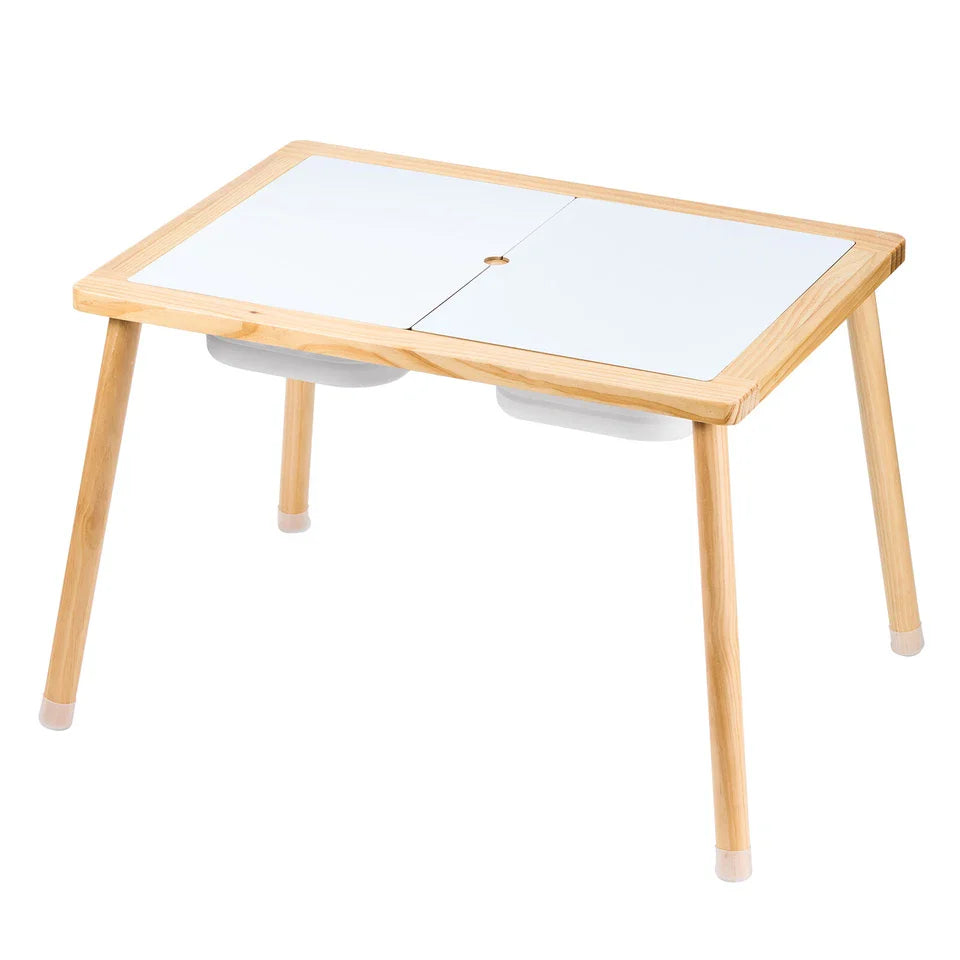 Kids Sensory Play Table - Natural Wood with Storage Bins