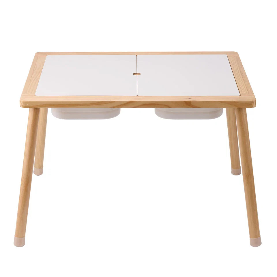 Kids Sensory Play Table - Natural Wood with Storage Bins
