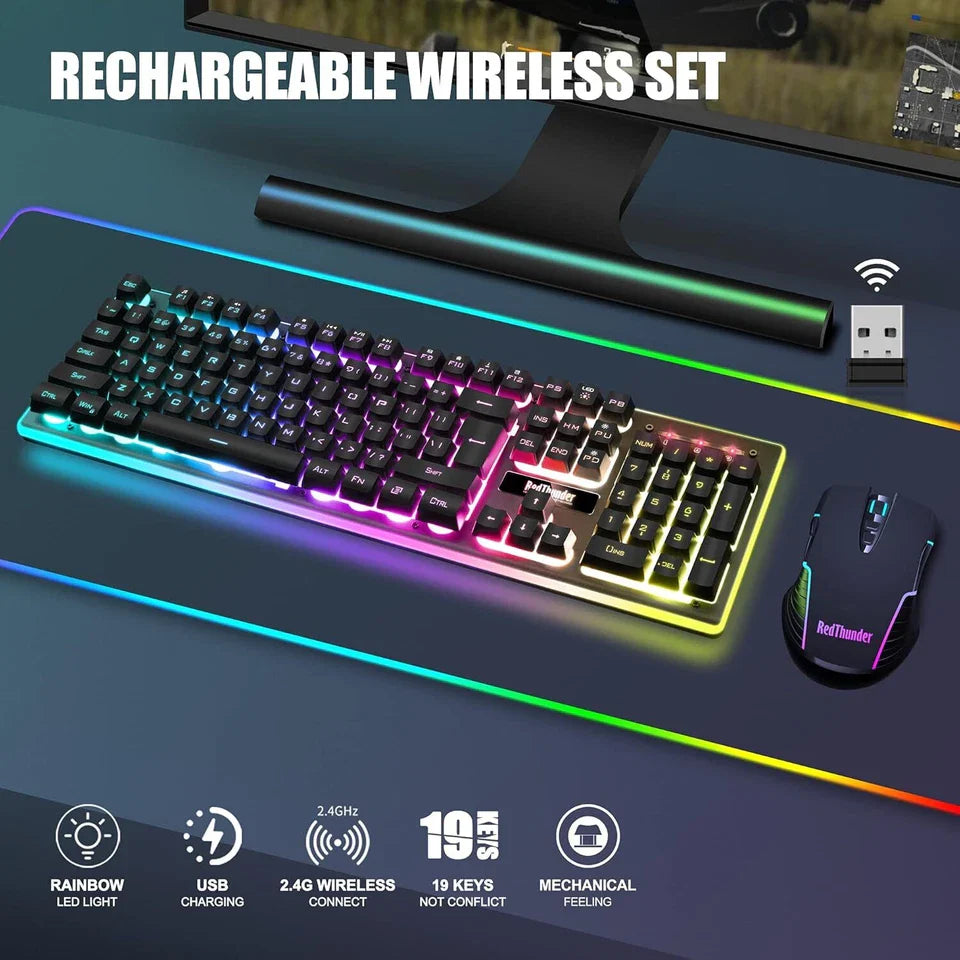 Wireless Gaming Keyboard & Mouse Combo - LED Backlit