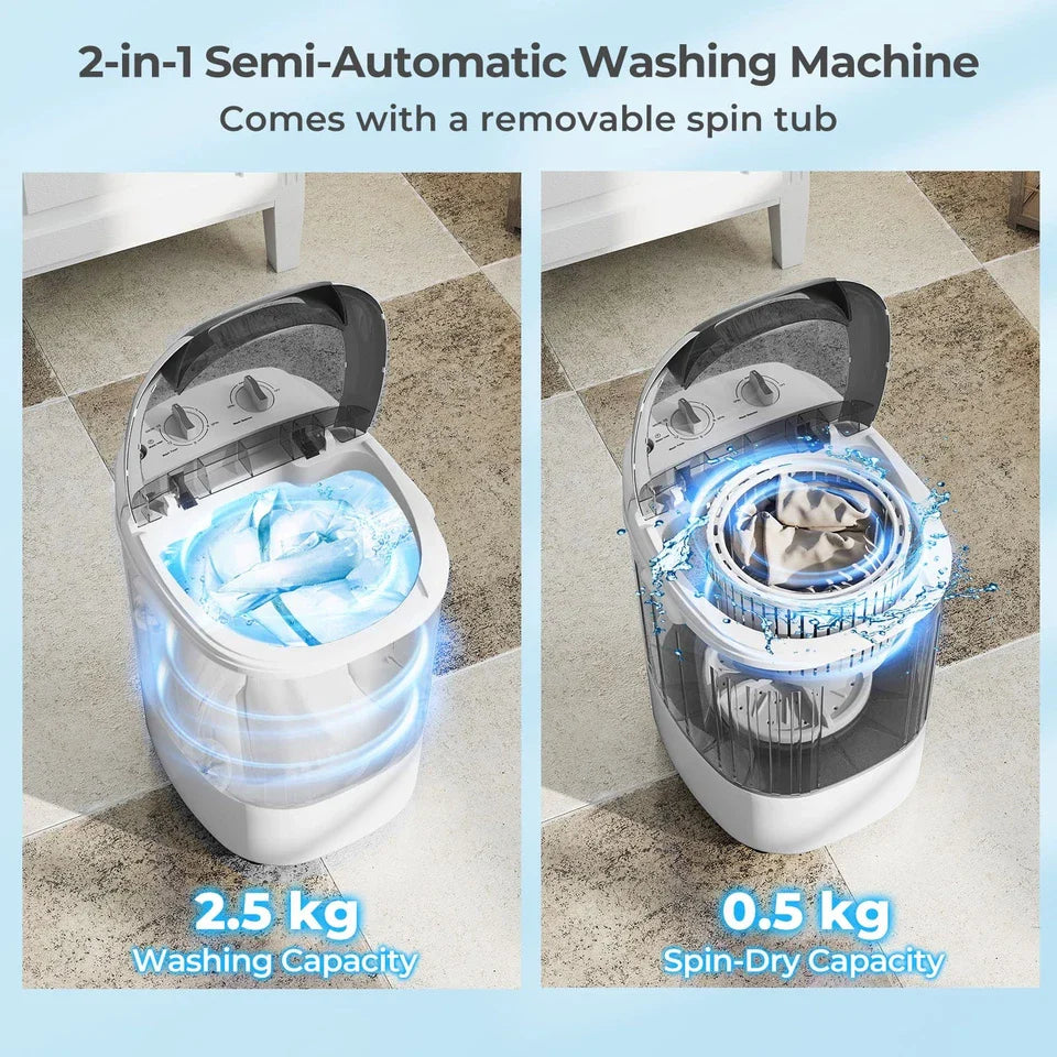 Compact Portable Mini Washing Machine - 2.5kg Wash & Spin