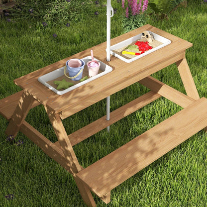 Kids Outdoor Picnic Table with Sand & Water Play Bins