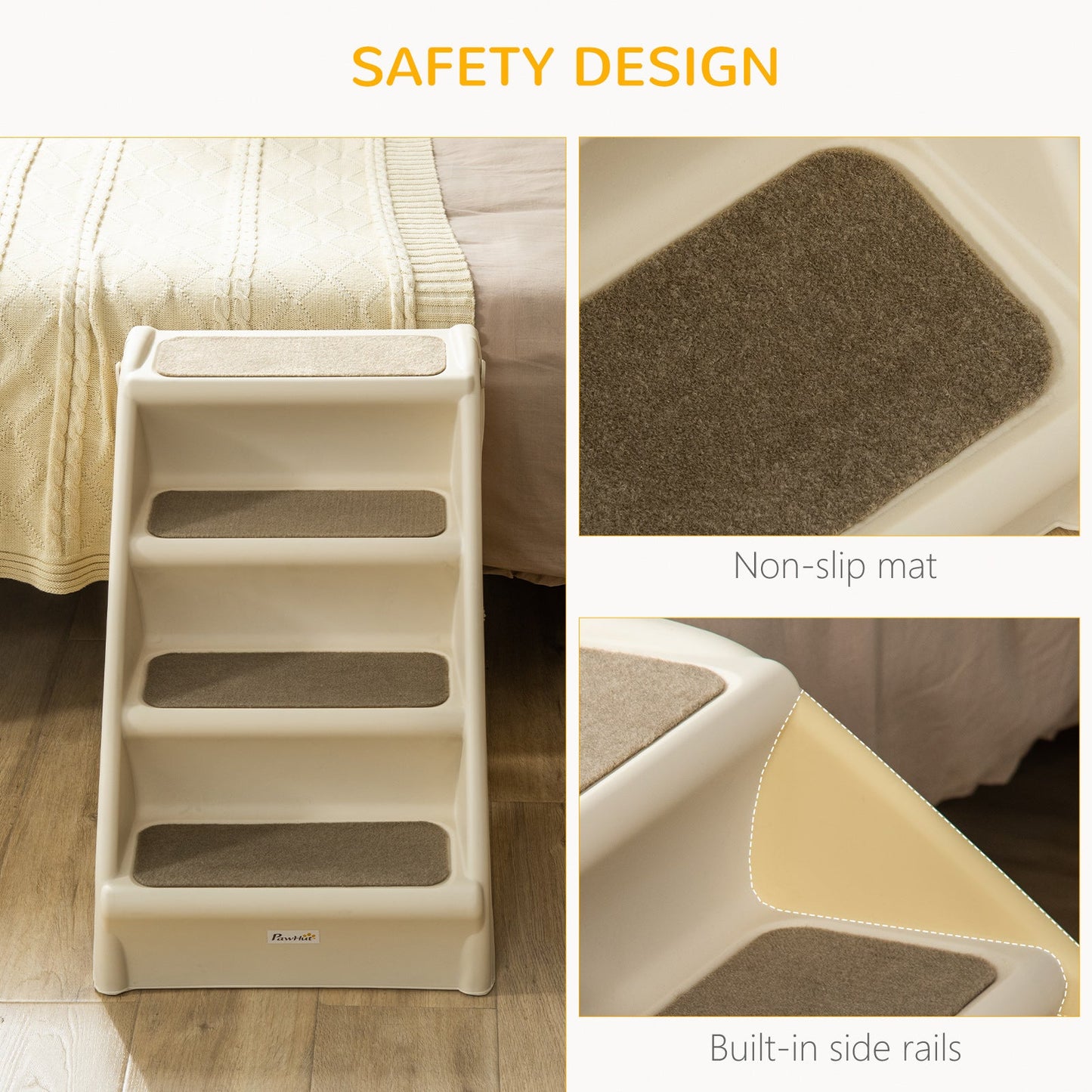 4-Step Foldable Pet Stairs with Non-Slip Mats – Beige