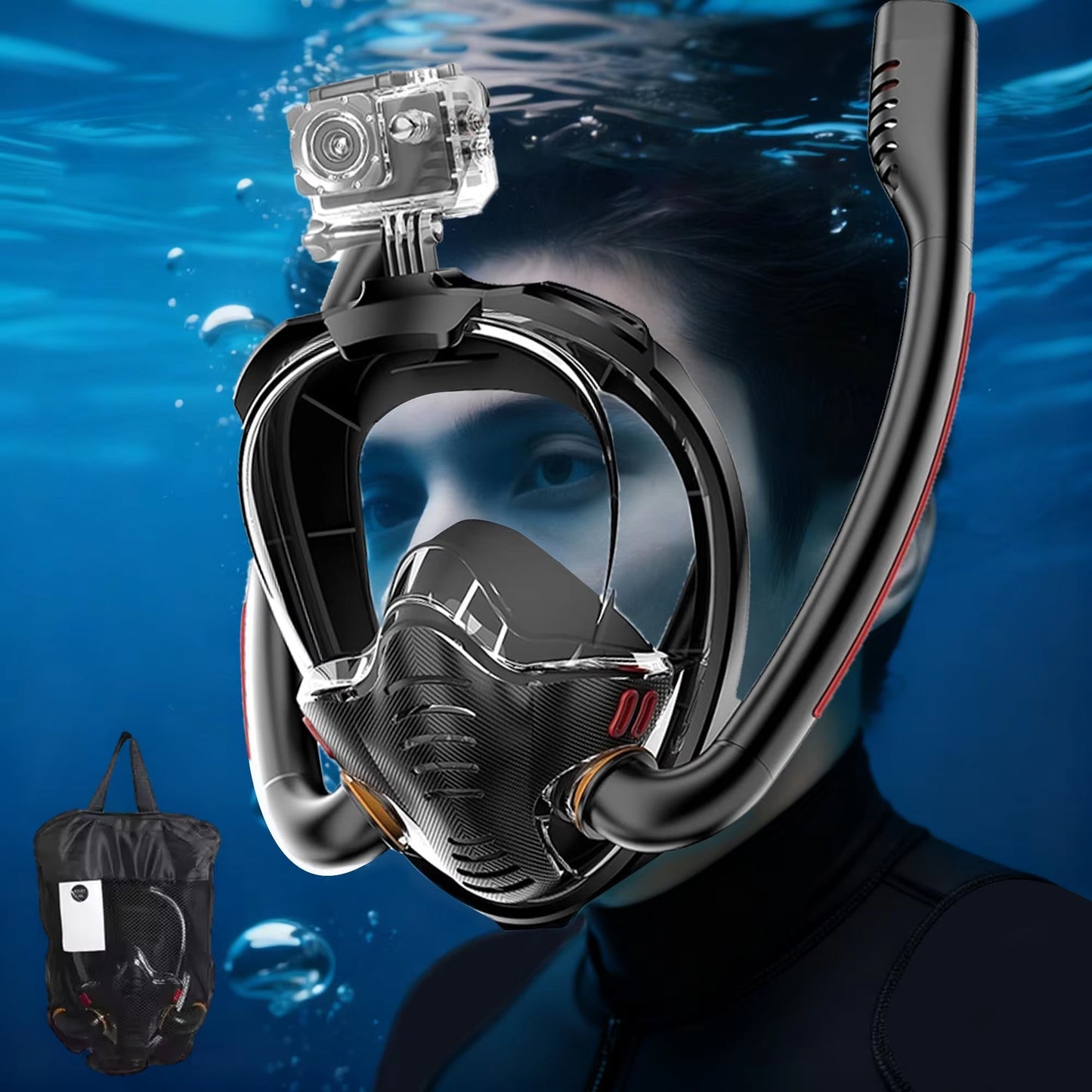 Sealenzi 180° Panoramic Full Face Snorkel Mask with Action Camera Mount