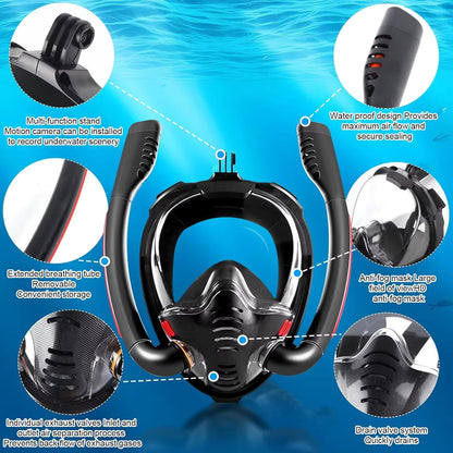 Sealenzi 180° Panoramic Full Face Snorkel Mask with Action Camera Mount