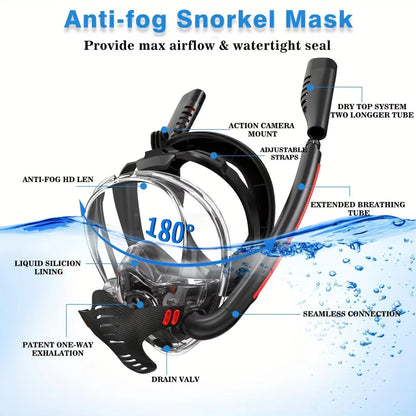Sealenzi 180° Panoramic Full Face Snorkel Mask with Action Camera Mount