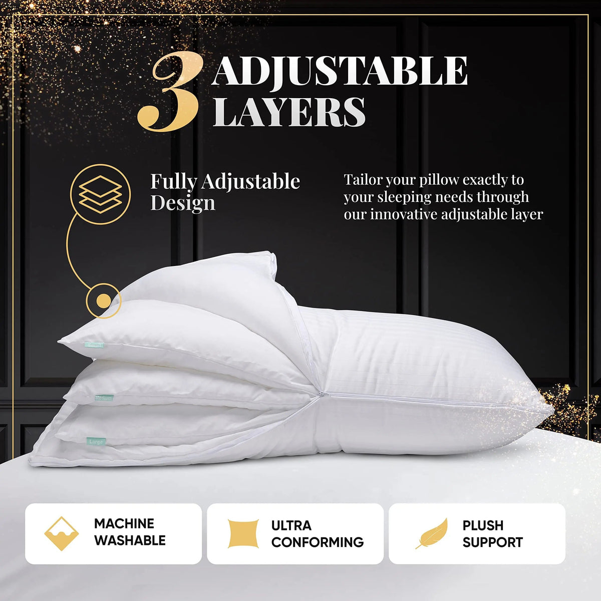Adjustable Layered Pillow with Cooling Fabric