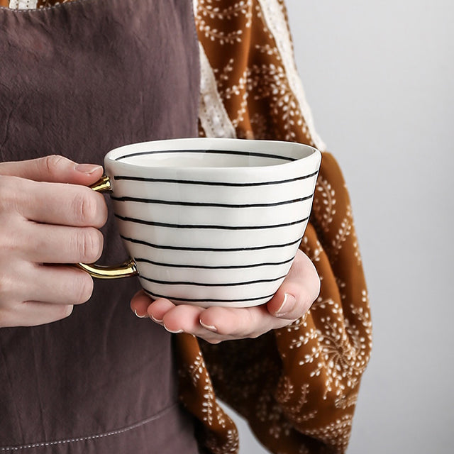 Geometric Pattern Mug with Gold Handle Coffee Cup
