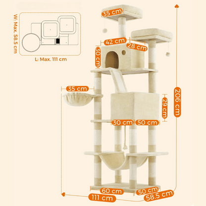 2m Plush Cat Tree Activity Centre – Multi-Level Scratching Tower